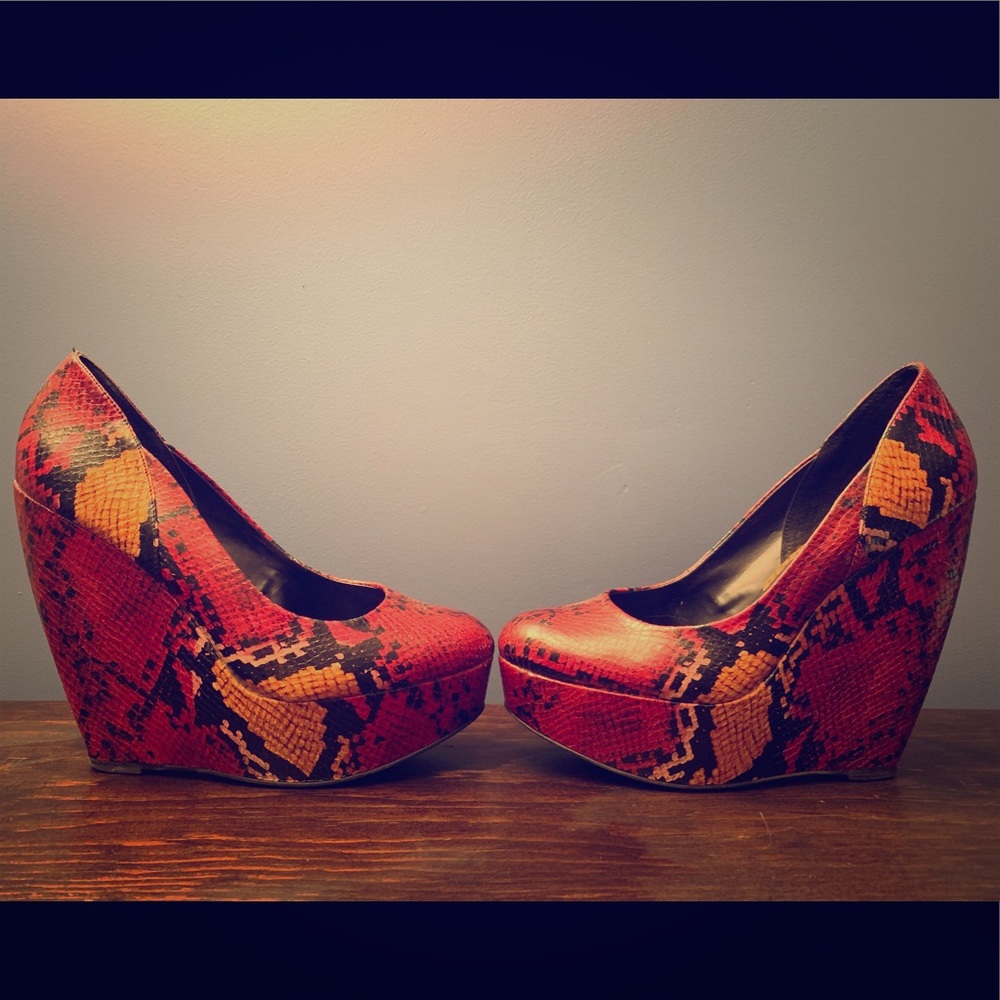 Bad*ss Red Snake Skin Wedges